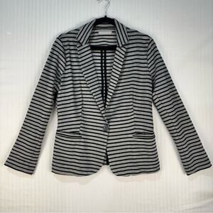 Olivia Moon Striped Black/Gray Stretch Knit Blazer Jacket Women's Size Medium